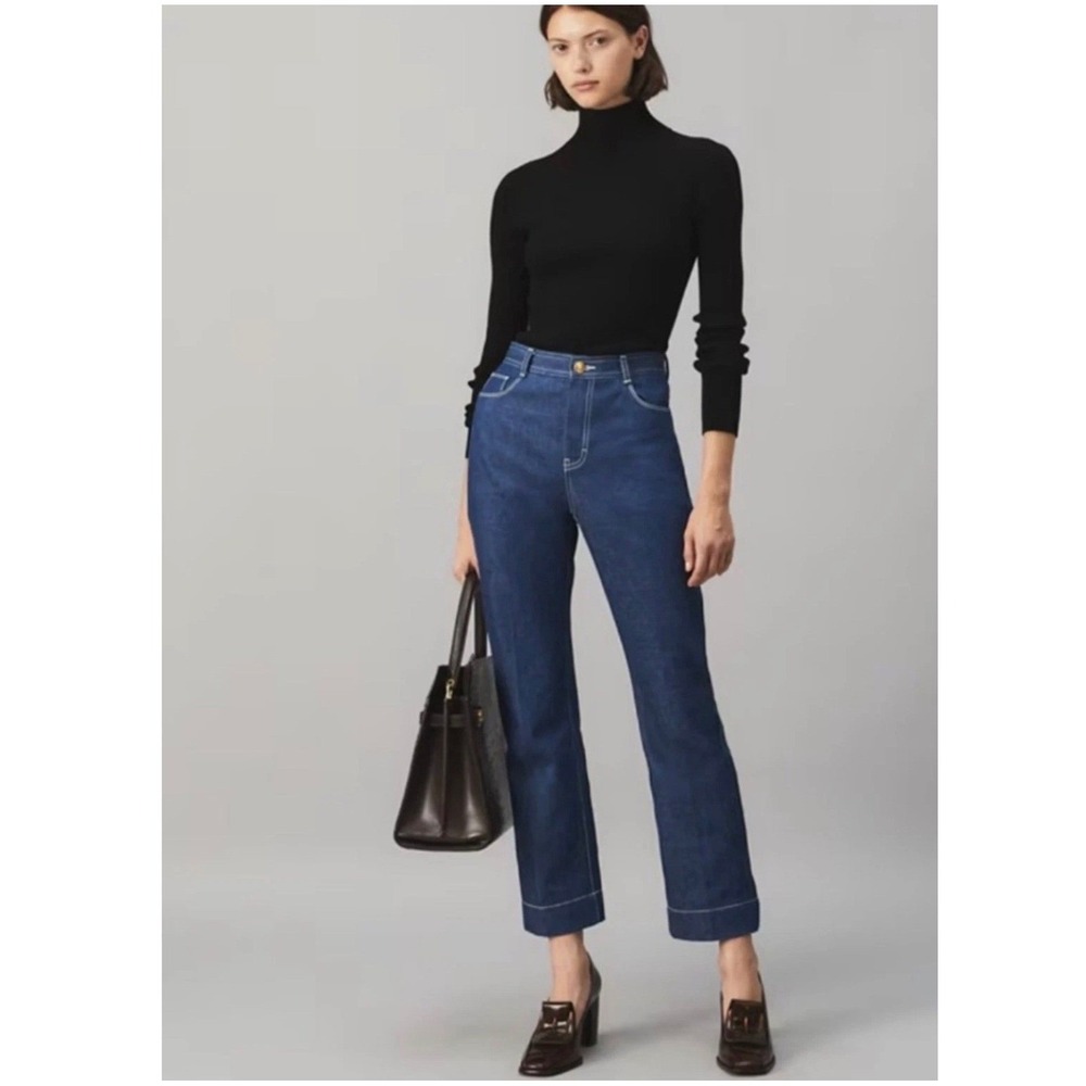 Tory Burch‎ Cropped Denim Jeans Womens 25 Blue Contrast Stitch High Rise 88869